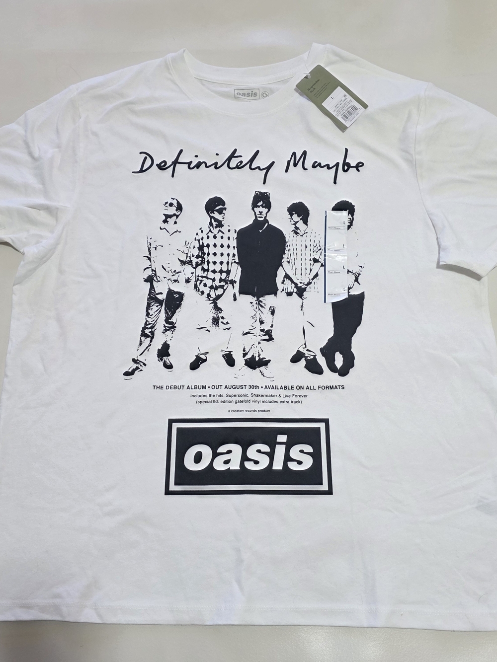 Oasis Definitely Maybe Tour Rock Band T-Shirt Men's Size L Graphic Tee White.